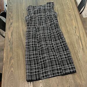 Merona Womens Linen Sheath Dress Sleeveless Knee Length Plaid Black/White Sz 12